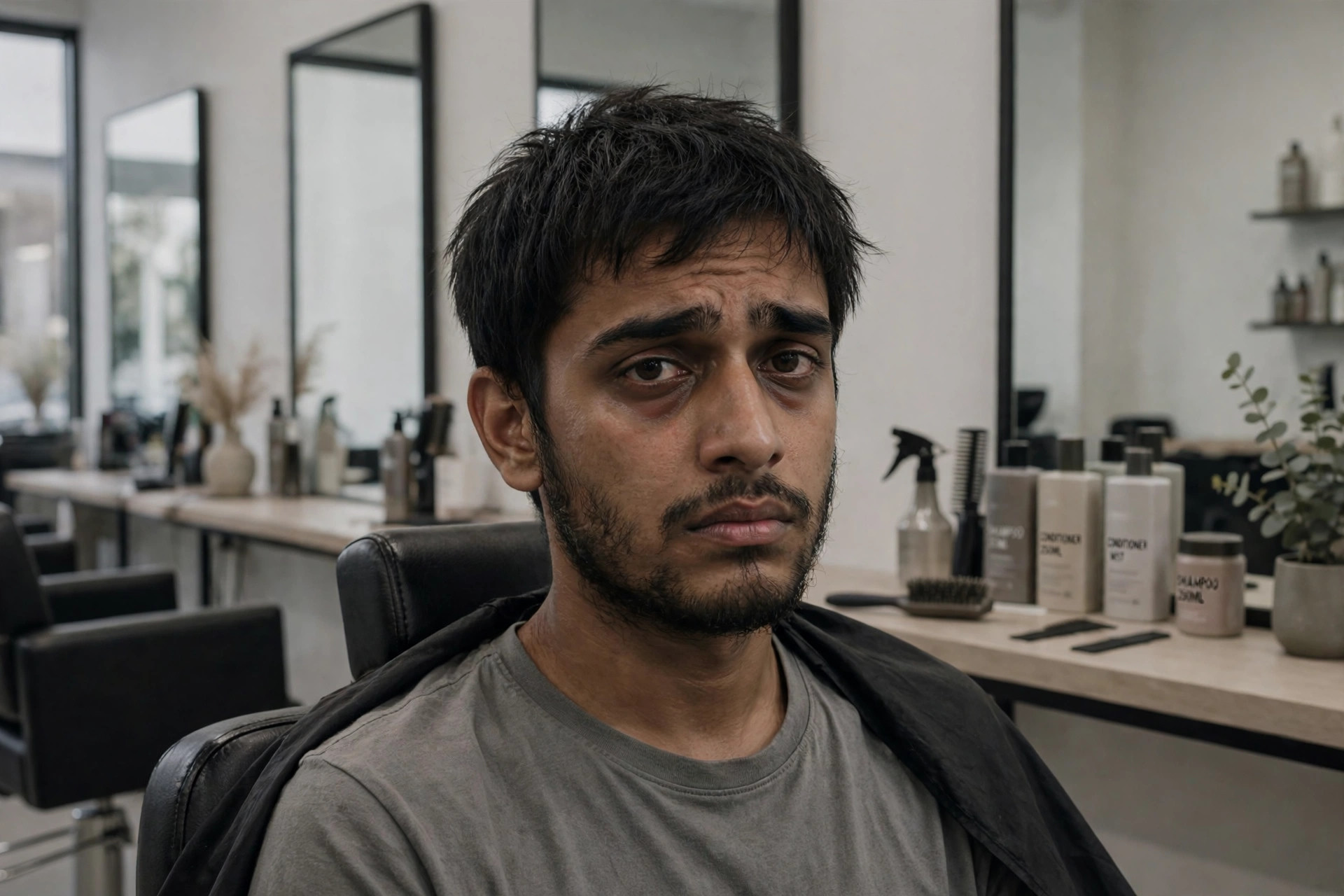 Man with flat, lifeless hair before studio styling